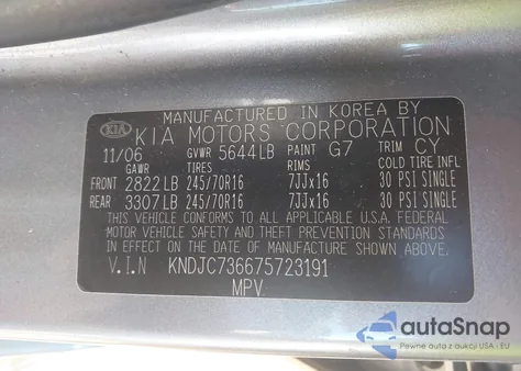 2007 Kia Sorento Lx z USA, uszkodzony, nr VIN KNDJC736675723191
